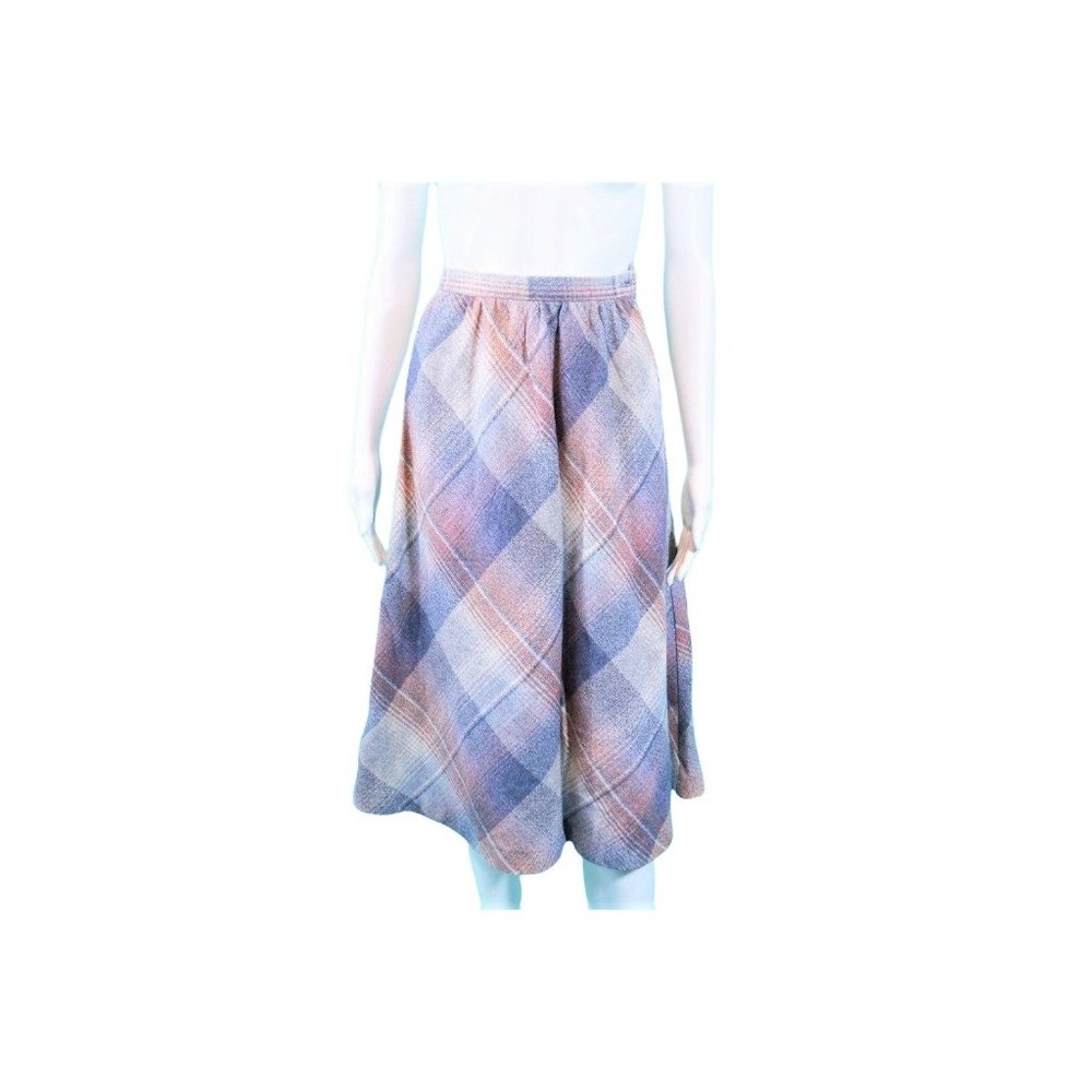 Vintage 1970s Plaid Wool Skirt Fall Gray Mauve A Line | W 23"